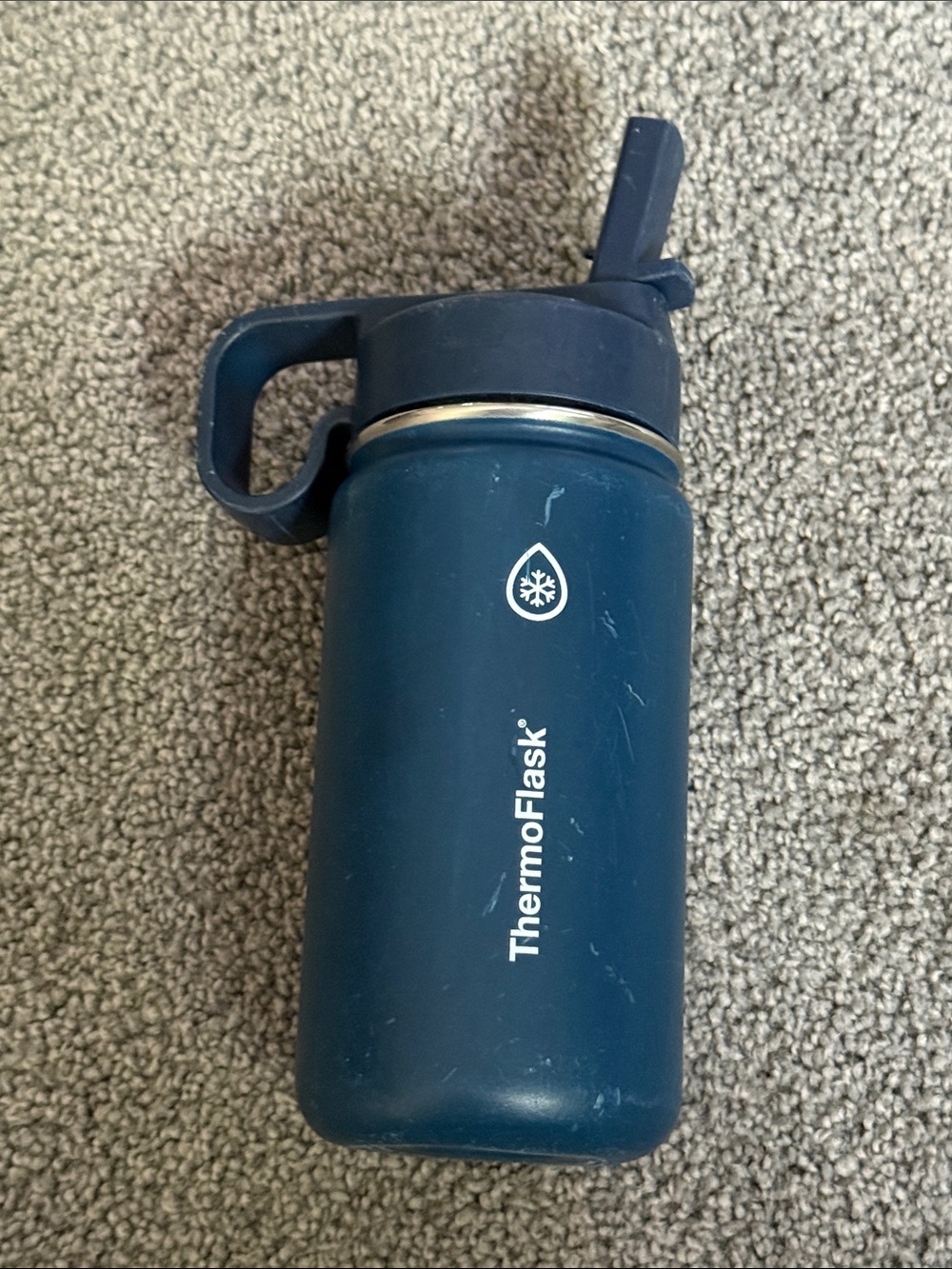 Stainless Steel ThermoFlask 16 Ounce Pop Up Straw Tumbler. Blue